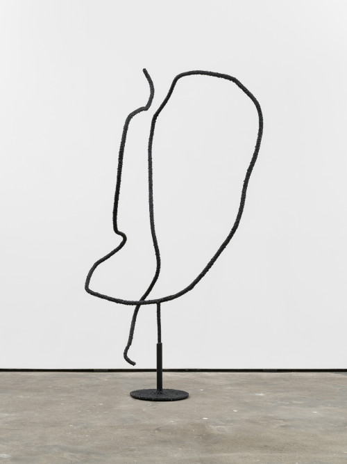 
     <i>Spell My Name / Charlie</i>, 
     2017<br />
     steel, copper, lacquer on steel plinth, 
      200 x 120 x 80 cm<br />
     