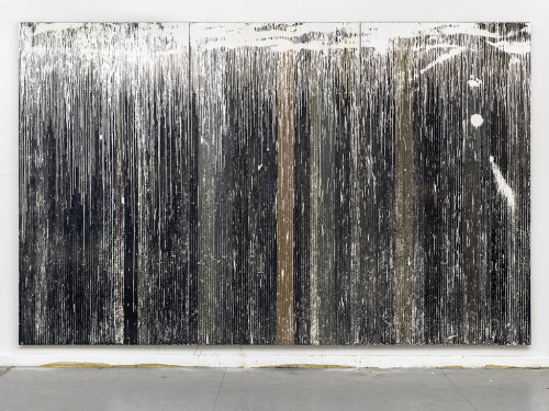 
     <i>Es ist ein Stoppelfeld in das ein weißer Regen fällt</i>, 
     2015<br />
      
      303 x 480 cm<br />
     