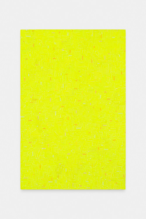 
     <i>o.t. (Capri)</i>, 
     2016<br />
     start and end of audio cassettes and acrylic on canvas, 
      67 x 44 cm<br />
     