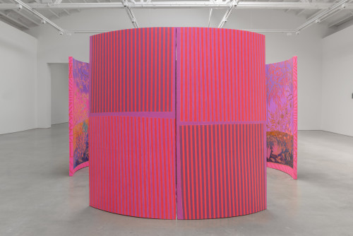 
     <i>Cloud Sugared silence</i>, 
     2017<br />
     Oil on canvas, 
      3 folding panels, each 213 x 188 cm<br />
     