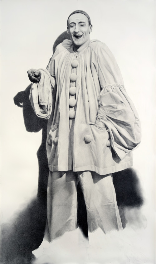 
     <i>Antiquated Clown</i>, 
     2017<br />
     Pencil and powdered graphite on paper, 
      223.5 x 132.1 cm<br />
     