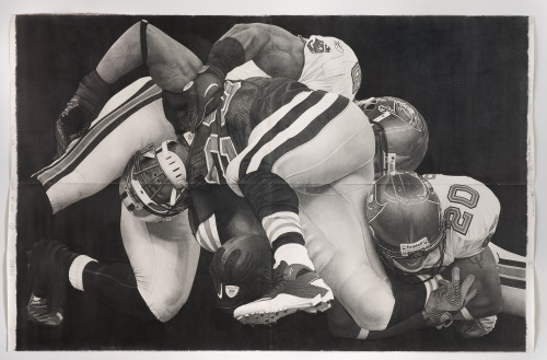 
     <i>Down Box football</i>, 
     2012<br />
     Pencil on paper, 
      259 x 396 cm<br />
     