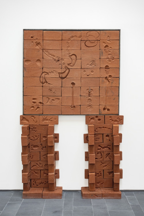 
     <i>Body Bricks</i>, 
     2019<br />
     2455 individually imprinted clay bricks (replica of original brick from the historical shipyards, Golden Horn), in cooperation with Işıklar Tuğla, Bartın, 
     <br />
     Installation view 16th Istanbul Biennial, Turkey, 2019