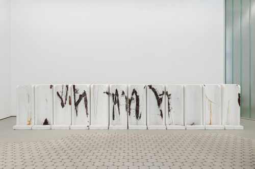 
     <i>Millieufragen</i>, 
     2007<br />
     cement, polyester resin, pigments, 
      112 x 568 x 75 cm<br />
     Installation view Wentrup, Berlin, Germany, 2019