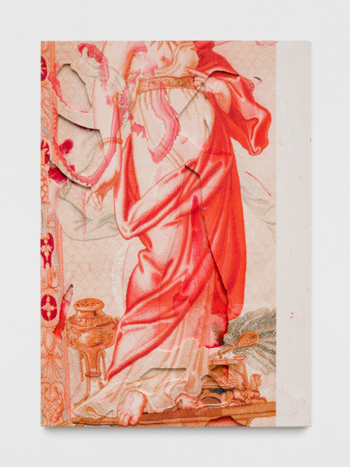 
     <i>CLEOPATRE 12</i>, 
     2019<br />
     paint and print on pigmented jesmonite, 
      70 x 49 x 3 cm<br />
     