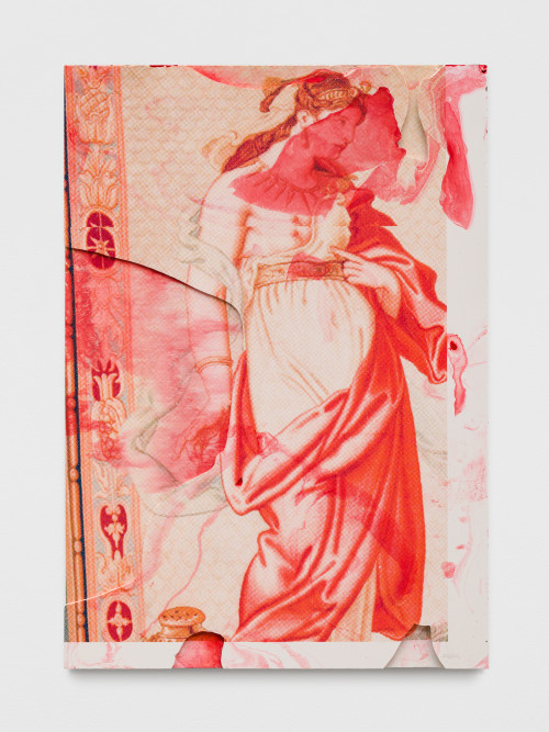 
     <i>CLEOPATRE 14</i>, 
     2019<br />
     paint and print on pigmented jesmonite, 
      70 x 49 x 3 cm<br />
     