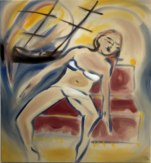 
     <i>Dreaming of England</i>, 
     2019<br />
     acrylic on canvas, 
      140 x 130 cm<br />
     