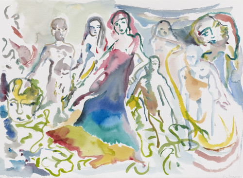 
     <i>Breakfast at Tiffany's</i>, 
     2017<br />
     watercolor on paper, 
      56 x 76 cm<br />
     