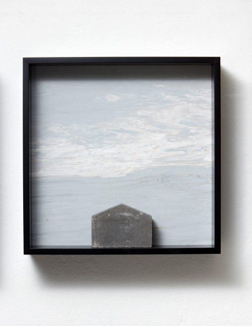 
     <i>Versteinerter Himmel XVIII</i>, 
     1983/2015<br />
     Marble, concrete cobblestone, MDF, 
      60 x 60 x 15 cm<br />
     