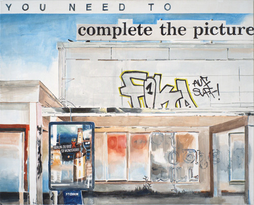 
     <i>complete the picture</i>, 
     2015<br />
     gouache on canvas, 
      80 x 100 cm<br />
     