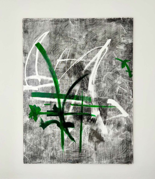 <i>Edmond Dantès</i>, 2022<br />magnetic VHS coating, acrylic paint on canvas, 229 x 174 cm<br />