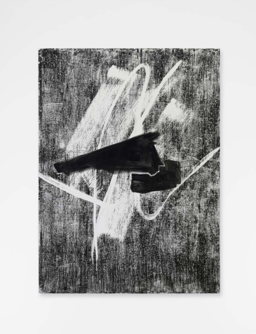 <i>Delorean</i>, 2022<br />magnetic VHS coating, acrylic paint on canvas, 174 x 129 cm<br />
