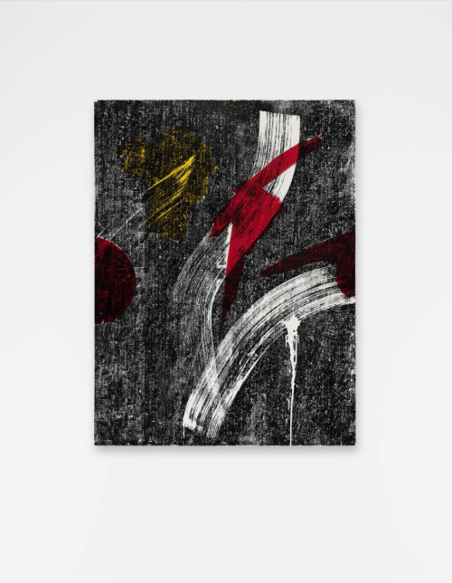 <i>Top</i>, 2022<br />magnetic VHS tape coating, acrylic paint on canvas, 129 x 97 cm<br />