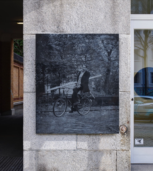 <i>Im Hof</i>, 2002<br />Laser gravure on granite, 128 x 107 cm<br />