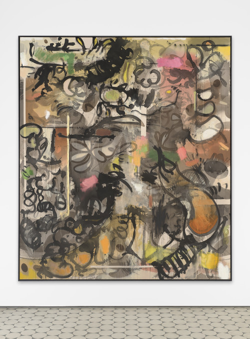 <i>Guilty Pleasure Mantis</i>, 2020<br />ink, acrylic, charcoal and oil pastel color on canvas, 230 x 200 cm<br />