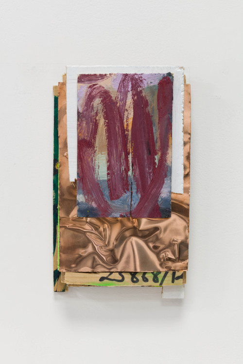 <i>Laura</i>, 2021<br />Oil on panel, marker and acrylic on wood and copperplate, 21.5 x 13 cm (8 1/2 x 5 in)<br />