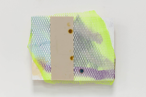 <i>Phil</i>, 2020<br />Acrylic on mesh, rubber, raw plug and polyfilla, 24 x 13 cm (9 1/2 x 5 in)<br />